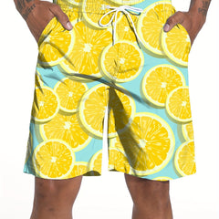 Orange Digital Print Men's Drawstring Sports Shorts With Pockets