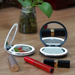 LED Mini Vanity Mirror 2X 5X Magnification Double Sided Folding