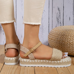 Women's Straw Braided Sandals Ankle Strap Slingback Espadrilles Summer Shoes