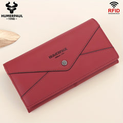 RFID Blocking Leather Wallet for Women & Men Zippered Long Clutch Purse