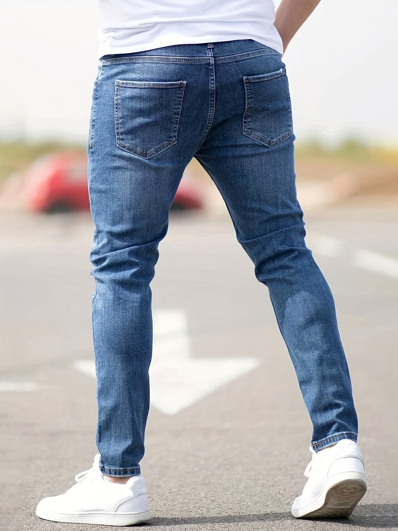 Slim Fit Ripped Jeans Mens Casual Street Style Distressed Denim Pants