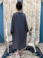 Watermelon Print Lounge Dress Long Sleeve Striped Home Dress