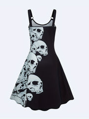 Halloween Skull Print Dress Casual Ring Linked Backless Dress