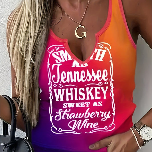 Casual Tank Top Women's Plus Slogan Ombre Print Vest Top
