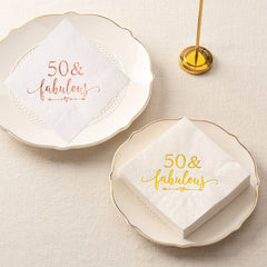 50 & Fabulous Napkins for Women's 50th Birthday Party - 20pcs 2 Ply