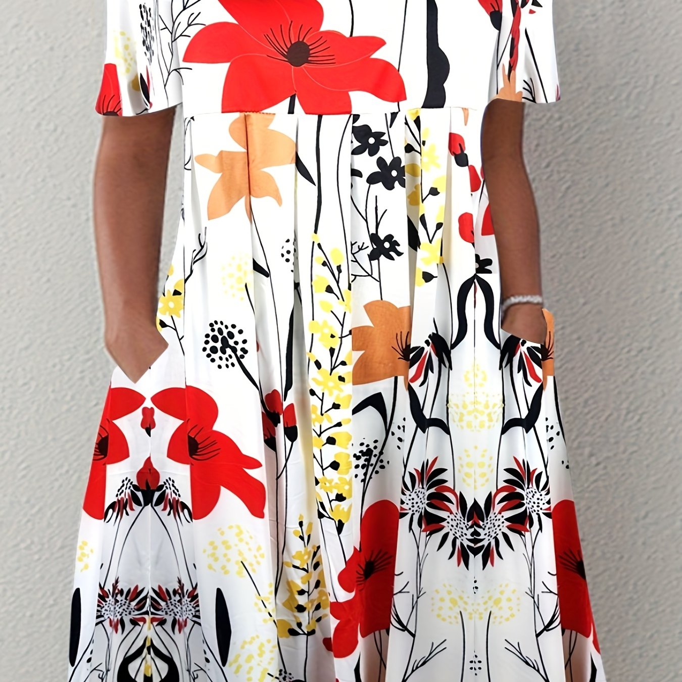 Casual Dress Women's Plus Floral Print Short Sleeve Dress