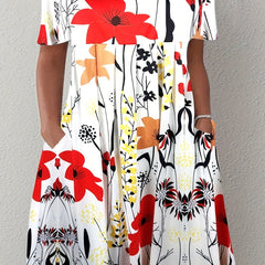 Casual Dress Women's Plus Floral Print Short Sleeve Dress