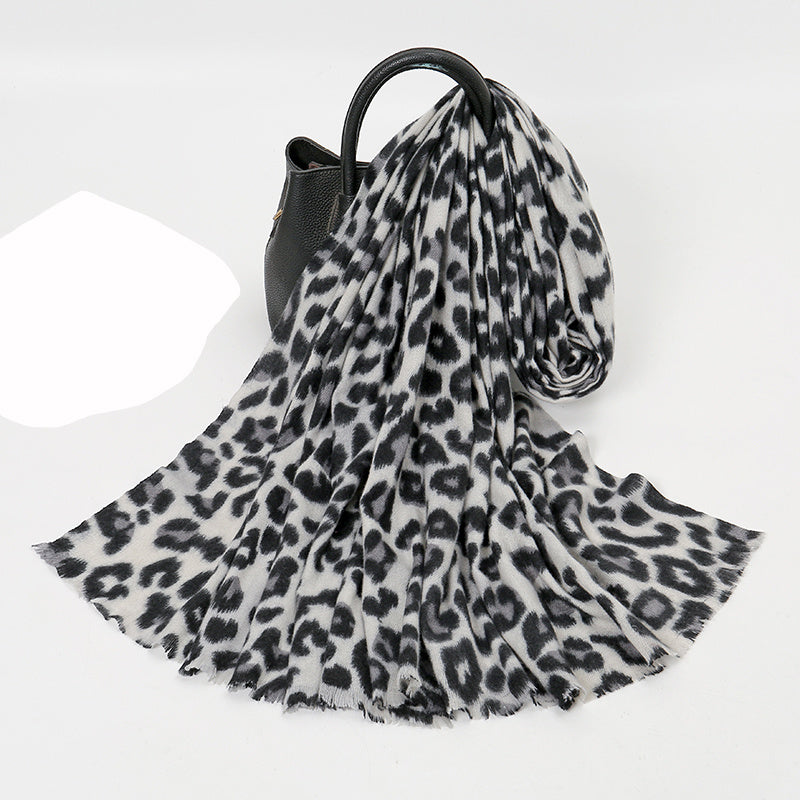 Leopard Print Short Tassel Scarf Warm Shawl