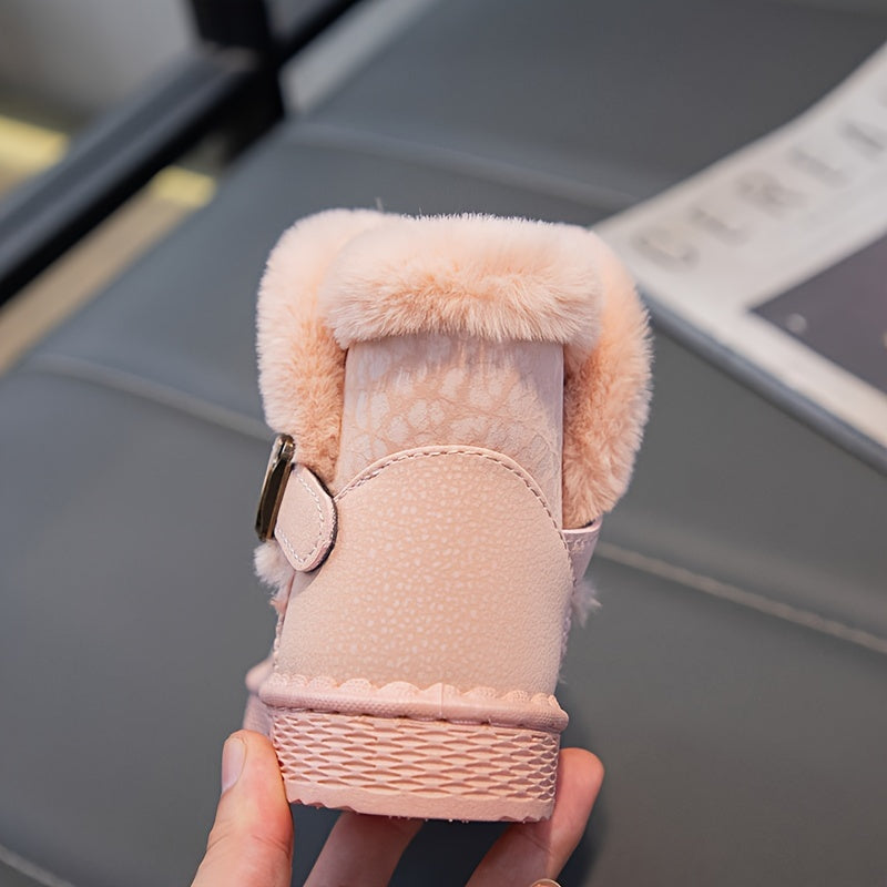 Girl's Solid Snow Boots Warm Fleece Cozy Non slip Ankle Boots