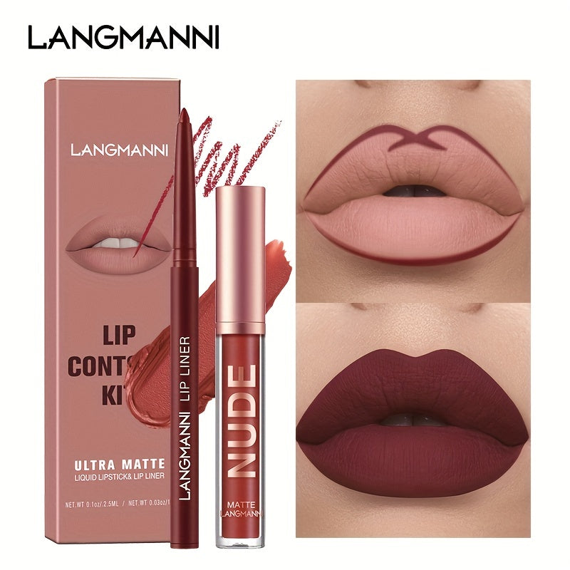 LANGMANNI Lipgloss Lipliner Set Long Lasting Waterproof Liquid Lipstick