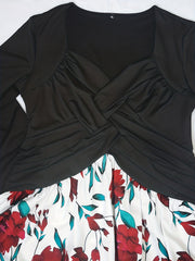 Colorblock Floral Print Criss Cross Maxi Dress