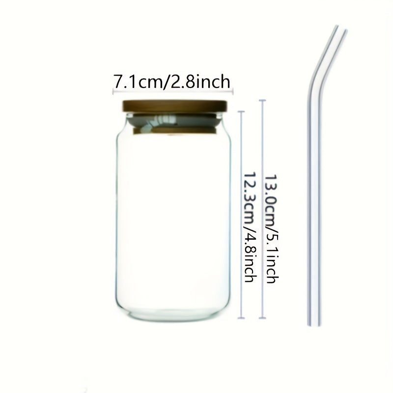 Glass Cup With Bamboo Cover And Glass Straw 16.91oz