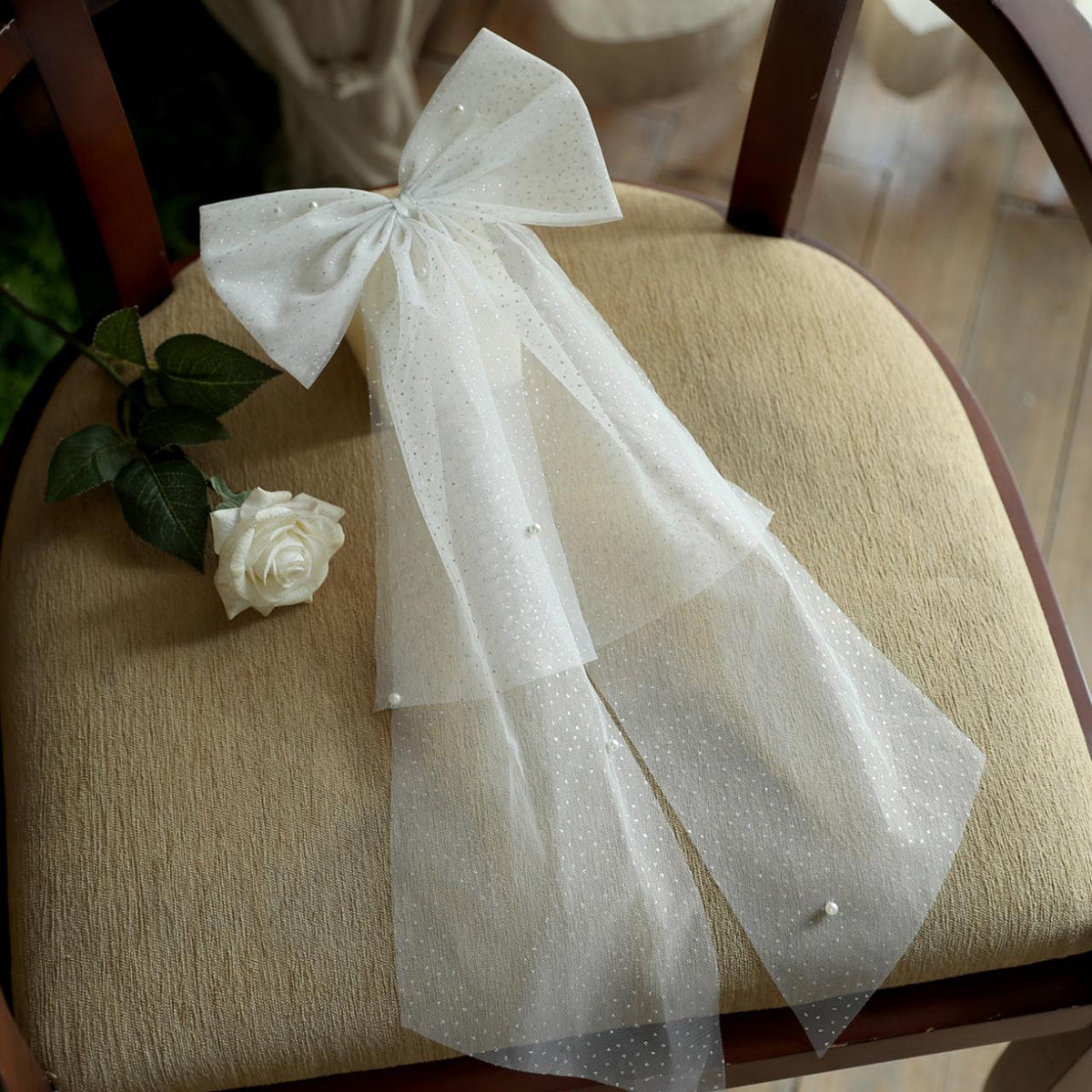 Bridal Hair Bow with Mesh Veil for Wedding Prom Party