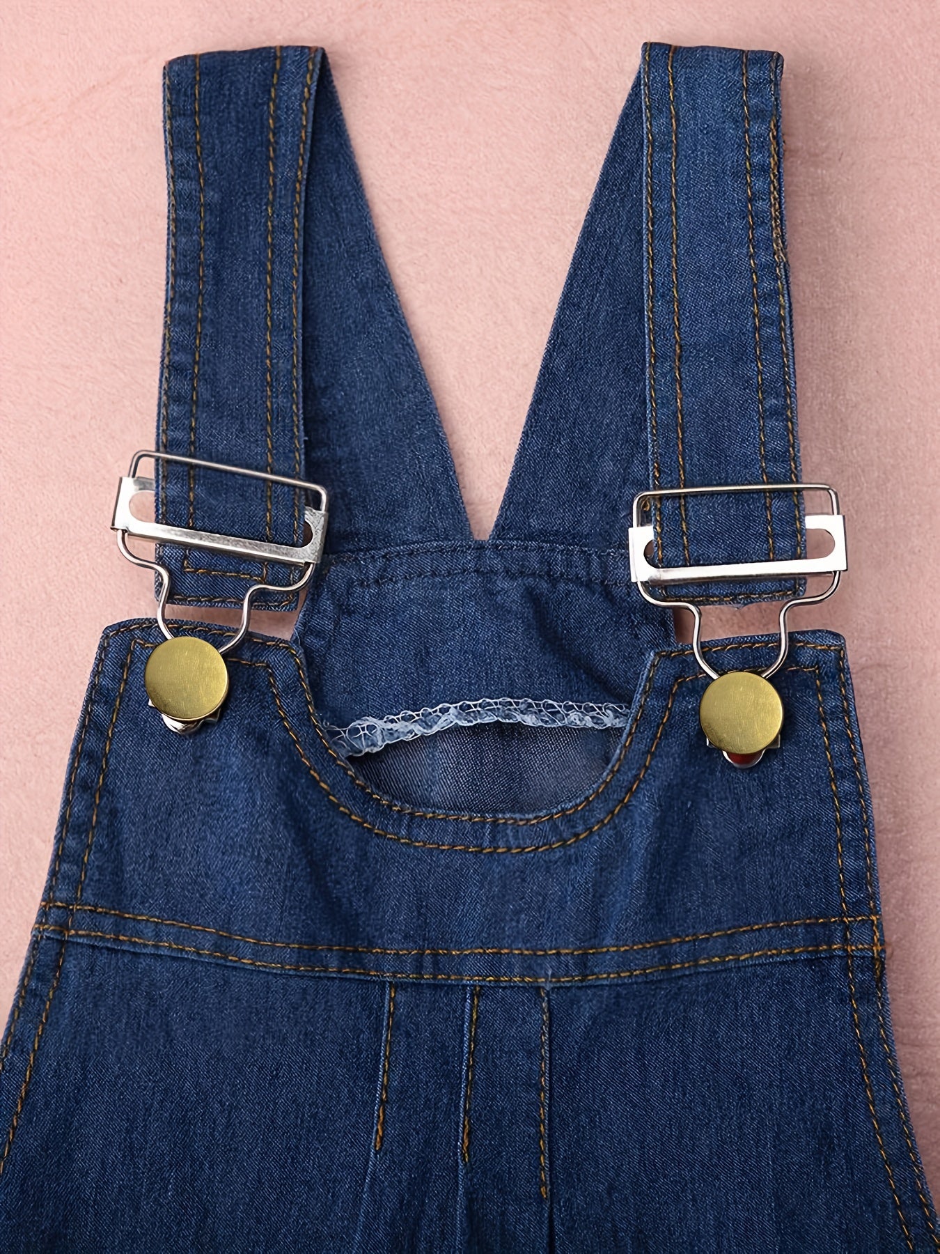 Toddler Girls Ruffle Trim Top & Denim Overalls Set