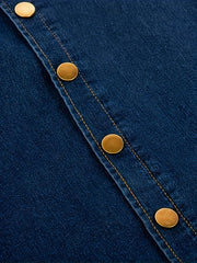 Retro Denim Skirt Button Front High Waist Midi Skirt With Pockets
