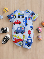 Baby Boys Car Graphic Print Cotton Romper