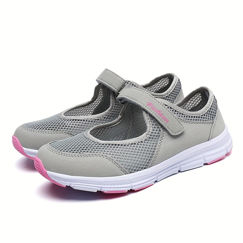 Women's Backless Mesh Walking Shoes Hook & Loop Fastener Flat Shoes