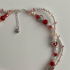 Girls Faux Pearl Strawberry Pendant Necklace