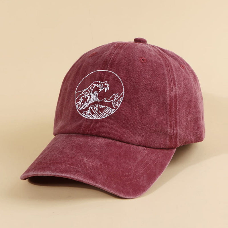Vintage Ocean Wave Print Embroidered Baseball Cap