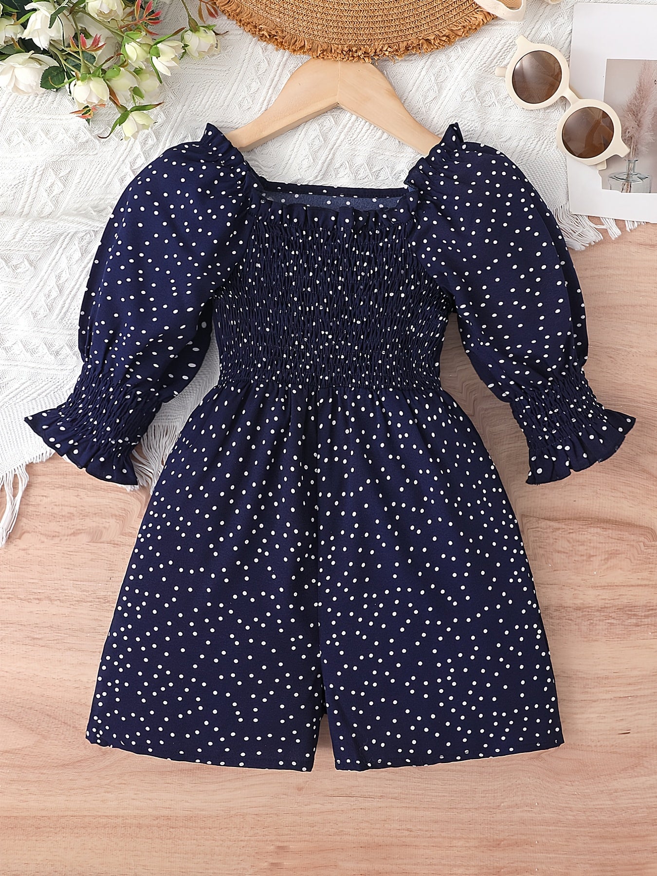 Girls Polka Dot Puff Sleeve Jumpsuit