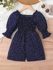 Girls Polka Dot Puff Sleeve Jumpsuit