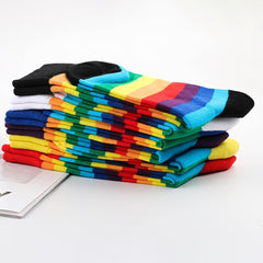 Colorful Rainbow Striped Mid Tube Socks Women's Stockings