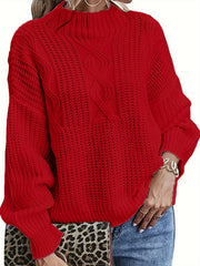 Casual Sweater Women's Plus Solid Jacquard Long Sleeve