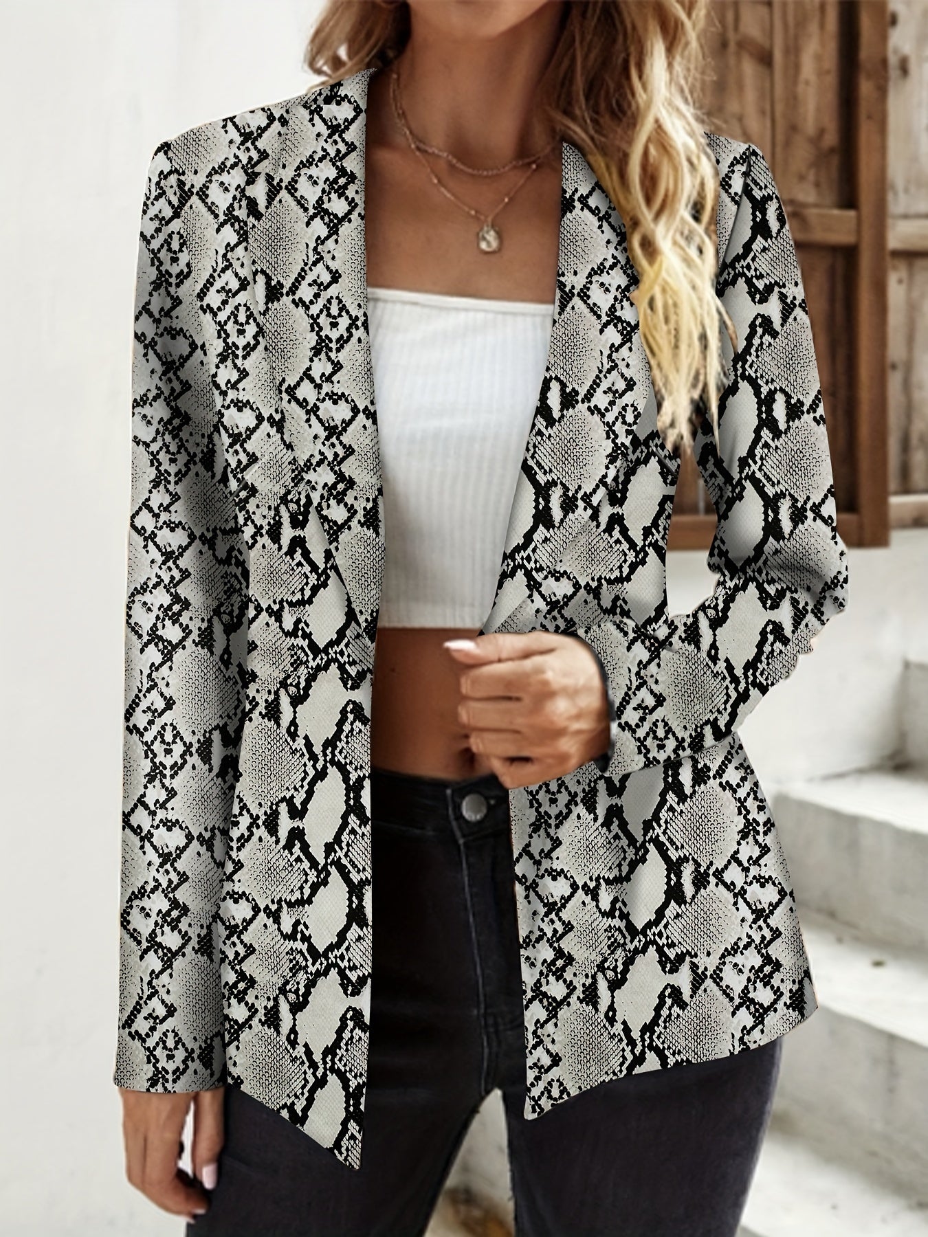 Leopard Print Blazer Long Sleeve Casual Lapel Collar Women's Plus