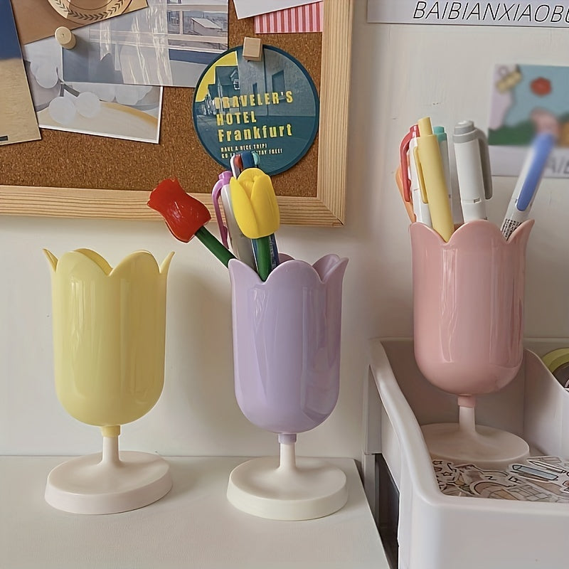 Romantic Flower Petal Pen Holder Tulip Makeup Brush Desktop Storage