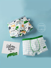 4pcs Boys Crocodile Plaid Boxer Briefs Soft Comfortable Kids Clothes