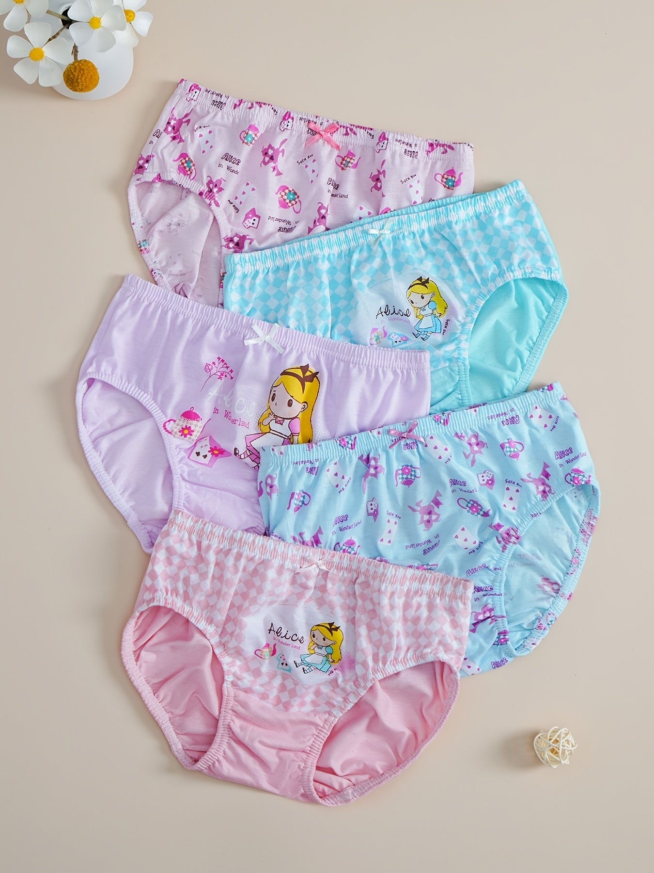 5pcs Girls Cartoon Graphic Shortie Brief Soft Cotton Underwear