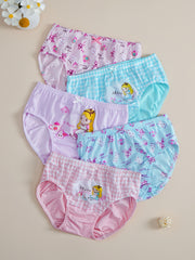 5pcs Girls Cartoon Graphic Shortie Brief Soft Cotton Underwear