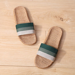 Women's Colorblock Flat Linen Slides Casual Open Toe Shoes