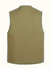 Zipper Pockets Cotton Cargo Vest Men's Casual Outwear Zip Up Vest