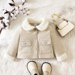 Baby Girl Corduroy Thermal Coat Lapel Cardigan Jacket