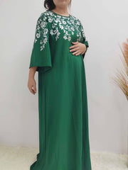 Floral Print Three Quarter Sleeve Round Neck Maxi Dress