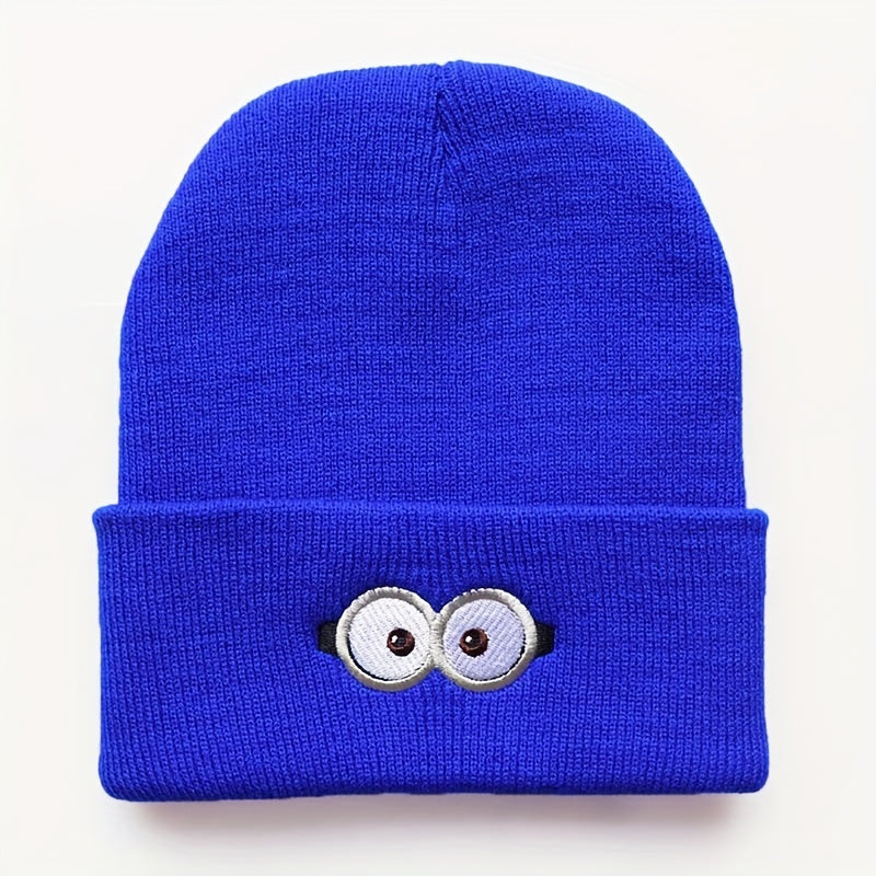 Sport Windproof Knit Beanie Hat with Anime Eye Glasses Embroidery