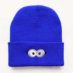 Sport Windproof Knit Beanie Hat with Anime Eye Glasses Embroidery