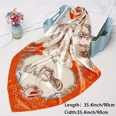 Vintage Satin Bandana Carriage Chain Print Square Scarf