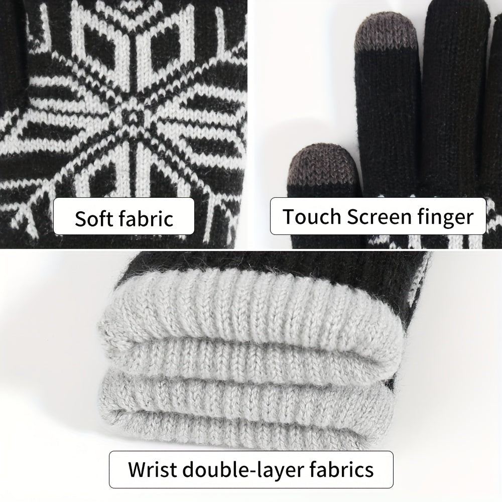 Christmas Snowflake Plush Gloves Touch Screen Warm Knitted Full Finger