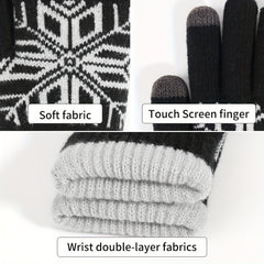 Christmas Snowflake Plush Gloves Touch Screen Warm Knitted Full Finger
