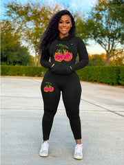 Cherry Print Sweatsuit Set Hoodies & Skinny Pants