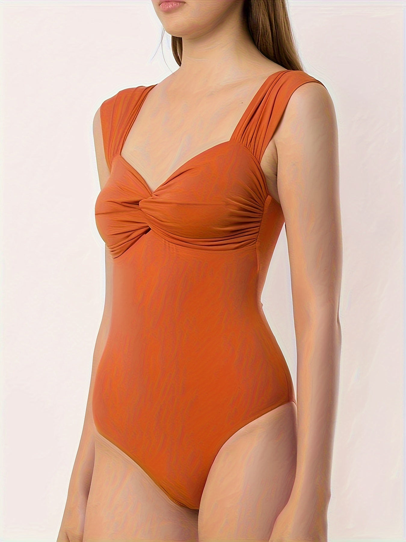 Twist Front One Piece Swimsuit Wide Straps