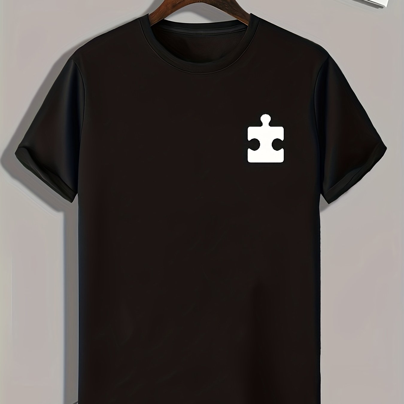 Puzzle Pattern Print Men's Sports T-shirt Graphic Tee for Fitness Activities