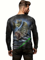 Fish Print Men's Long Sleeve T shirt for Autumn