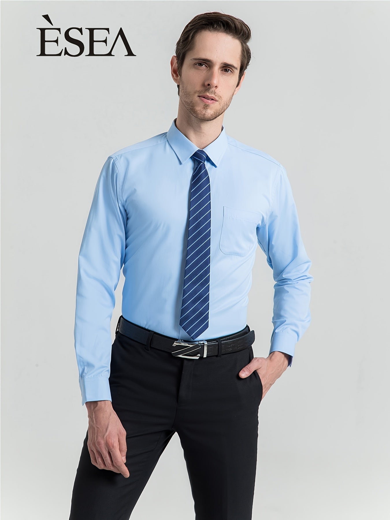 ESEA Men's Regular Long Sleeve Shirt Formal Dress With Pocket
