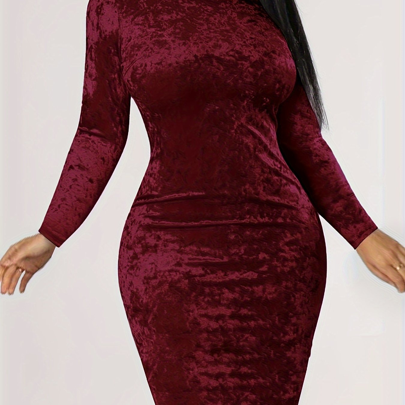 Solid Velvet Long Sleeve Bodycon Dress