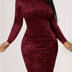 Solid Velvet Long Sleeve Bodycon Dress
