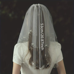 Double Layer Bridal Head Veil Comb Faux Pearl Wedding Hair Accessory