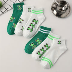 6 Pairs Cartoon Frog Print Socks Women's Short Stockings